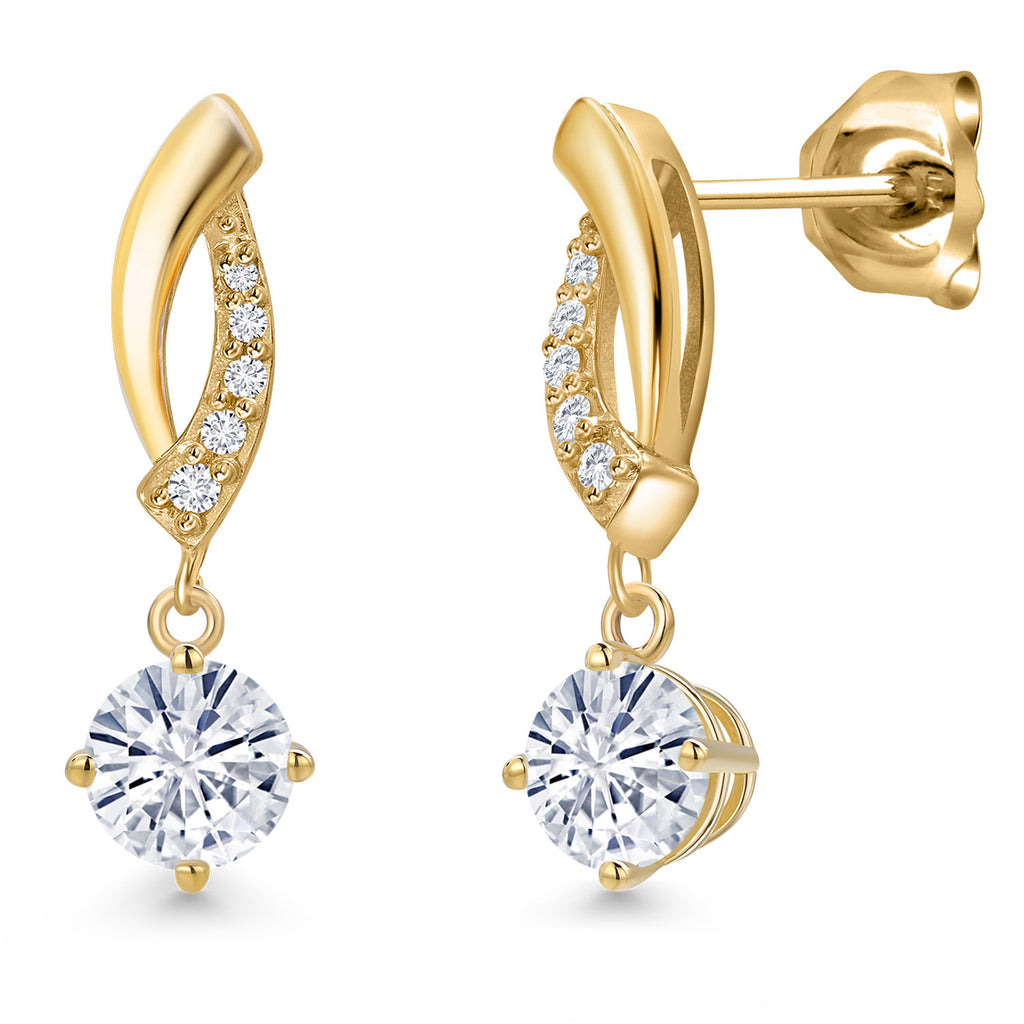 White Moissanite - April_Earrings in 10K Yellow Gold