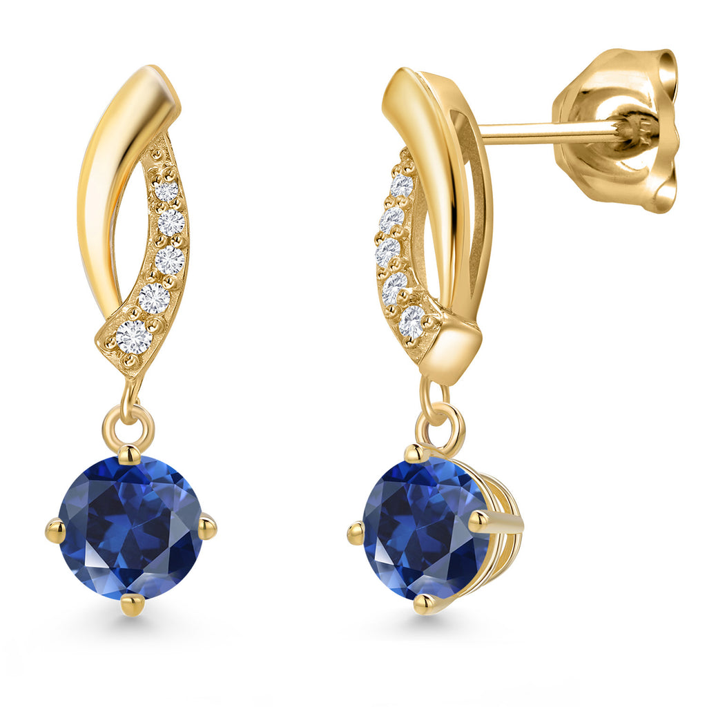 Blue Created Sapphire - September_Earrings in 10K Yellow Gold