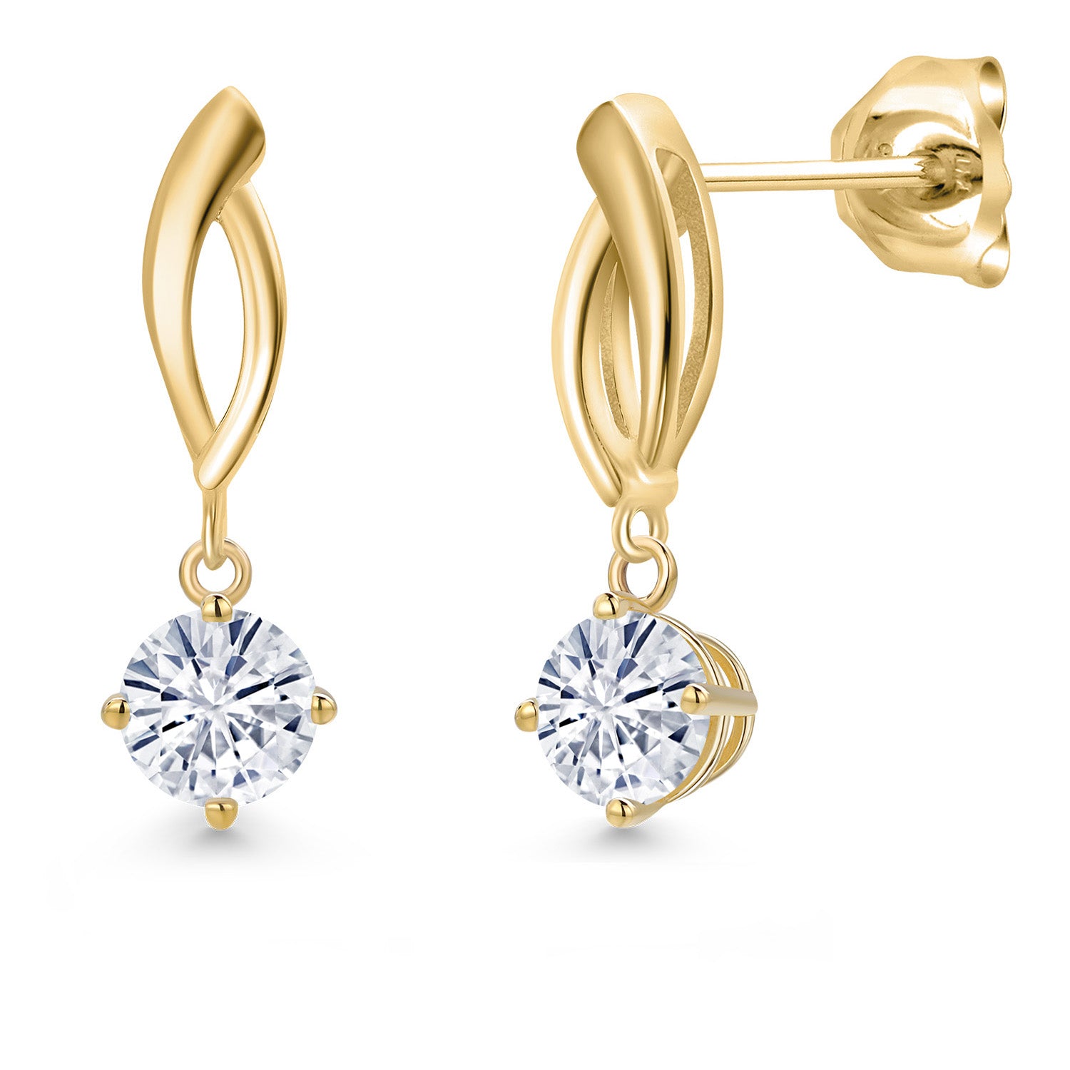 10K Yellow Gold White Moissanite Stud Dangle Earrings for Women | 0.66 Cttw | Gemstone Birthstone | Round 4.5MM