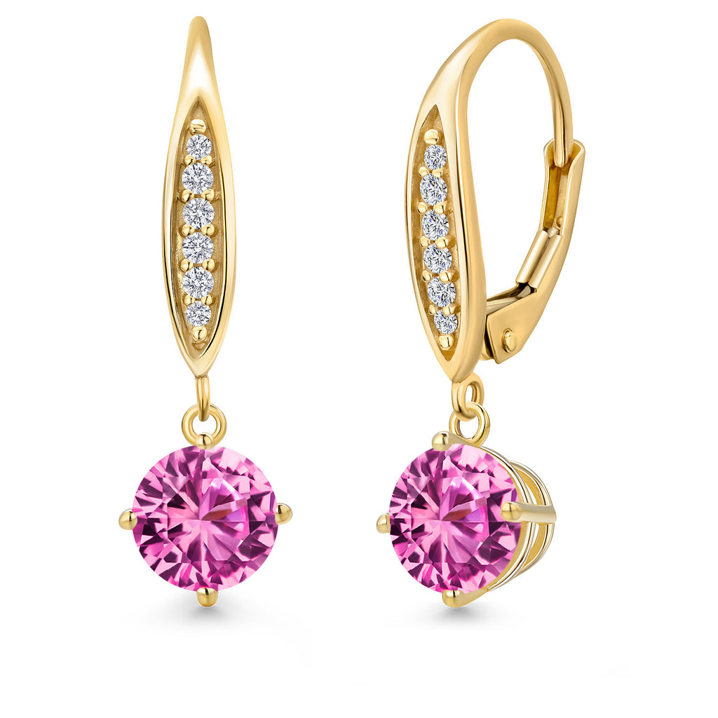 Pink Created Sapphire - September_Earrings in 10K Yellow Gold