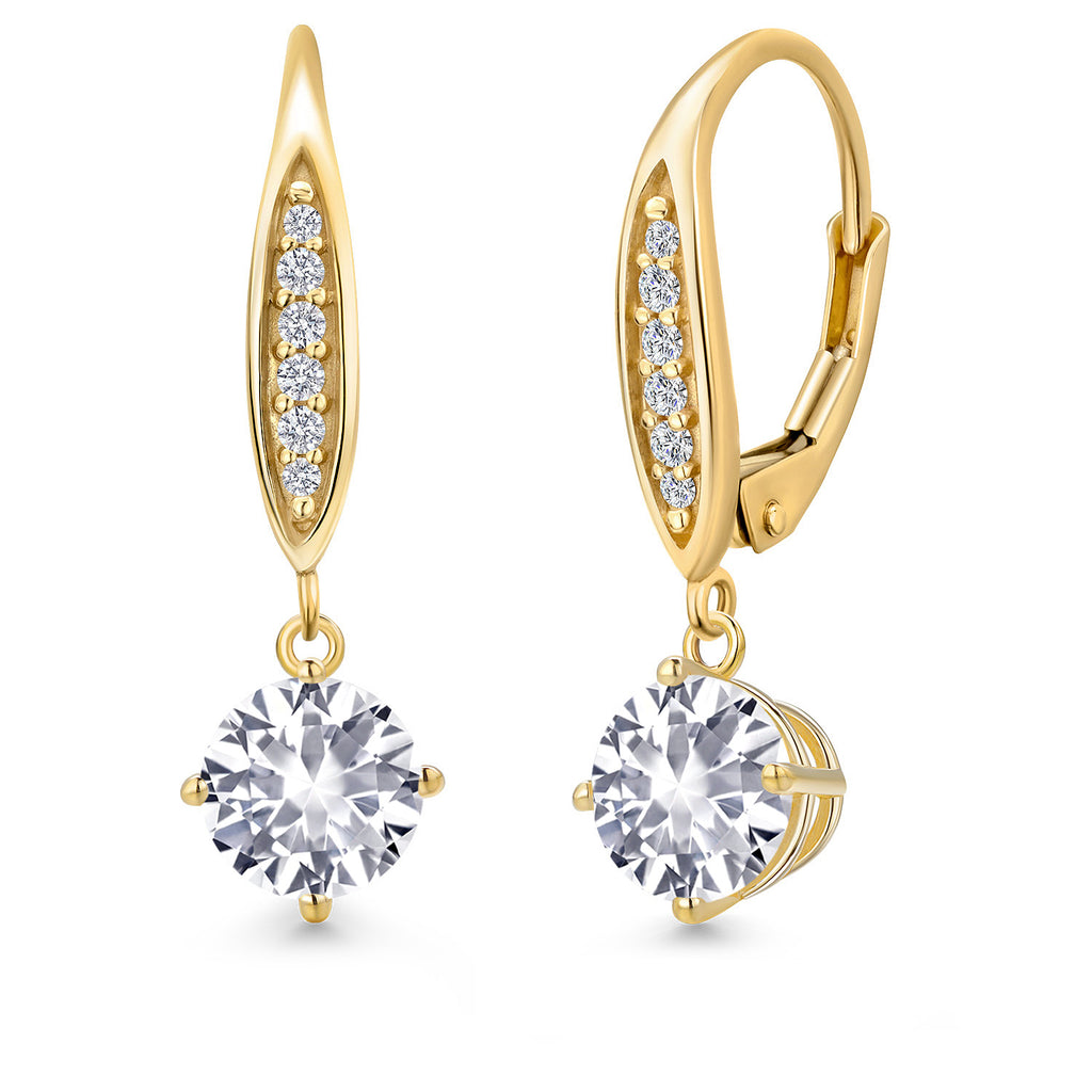 White Created Sapphire - September_Earrings in 10K Yellow Gold