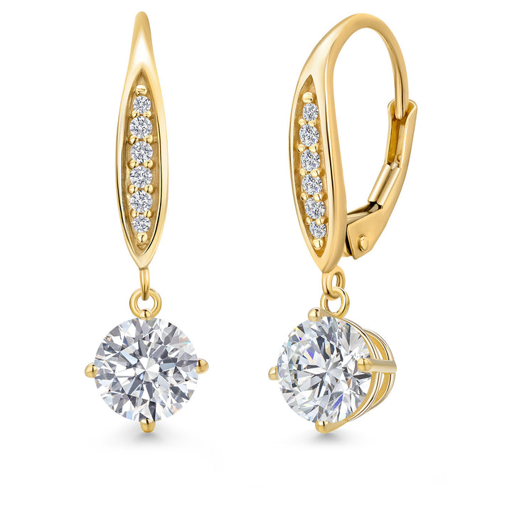 10K Yellow Gold E - F Lab Grown Diamond Dangle Earrings for Women | 1.58 Cttw | Gemstone April Birthstone | Round 6MM