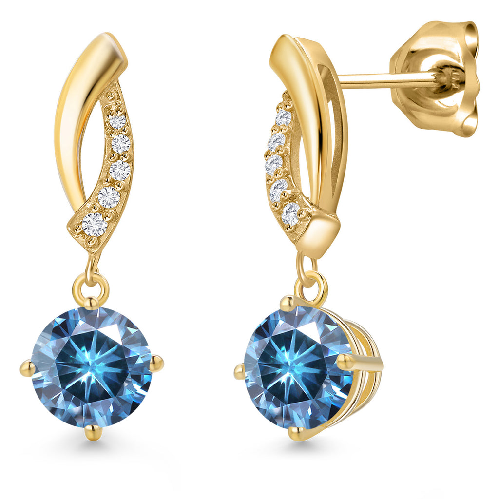 Persian Blue Moissanite - April_Earrings in 10K Yellow Gold