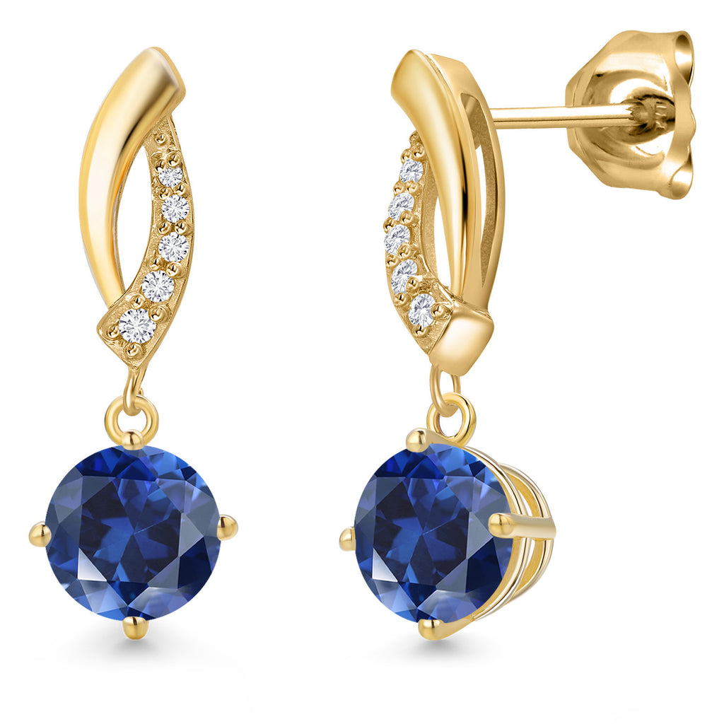 Blue Created Sapphire - September_Earrings in 10K Yellow Gold