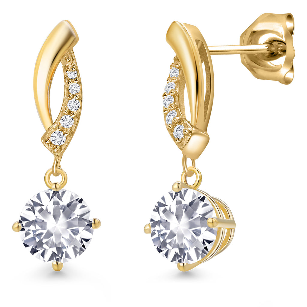 White Created Sapphire - September_Earrings in 10K Yellow Gold