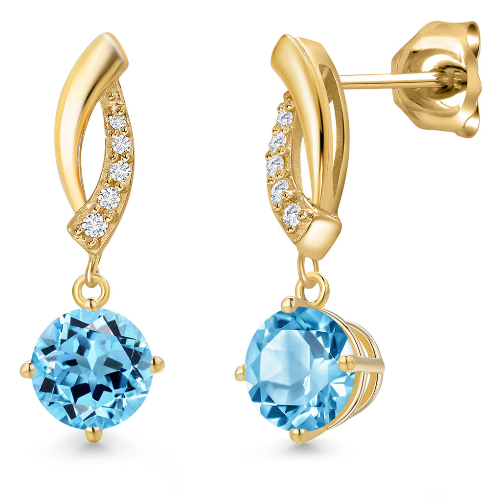 Swiss Blue Topaz - November_Earrings in 10K Yellow Gold