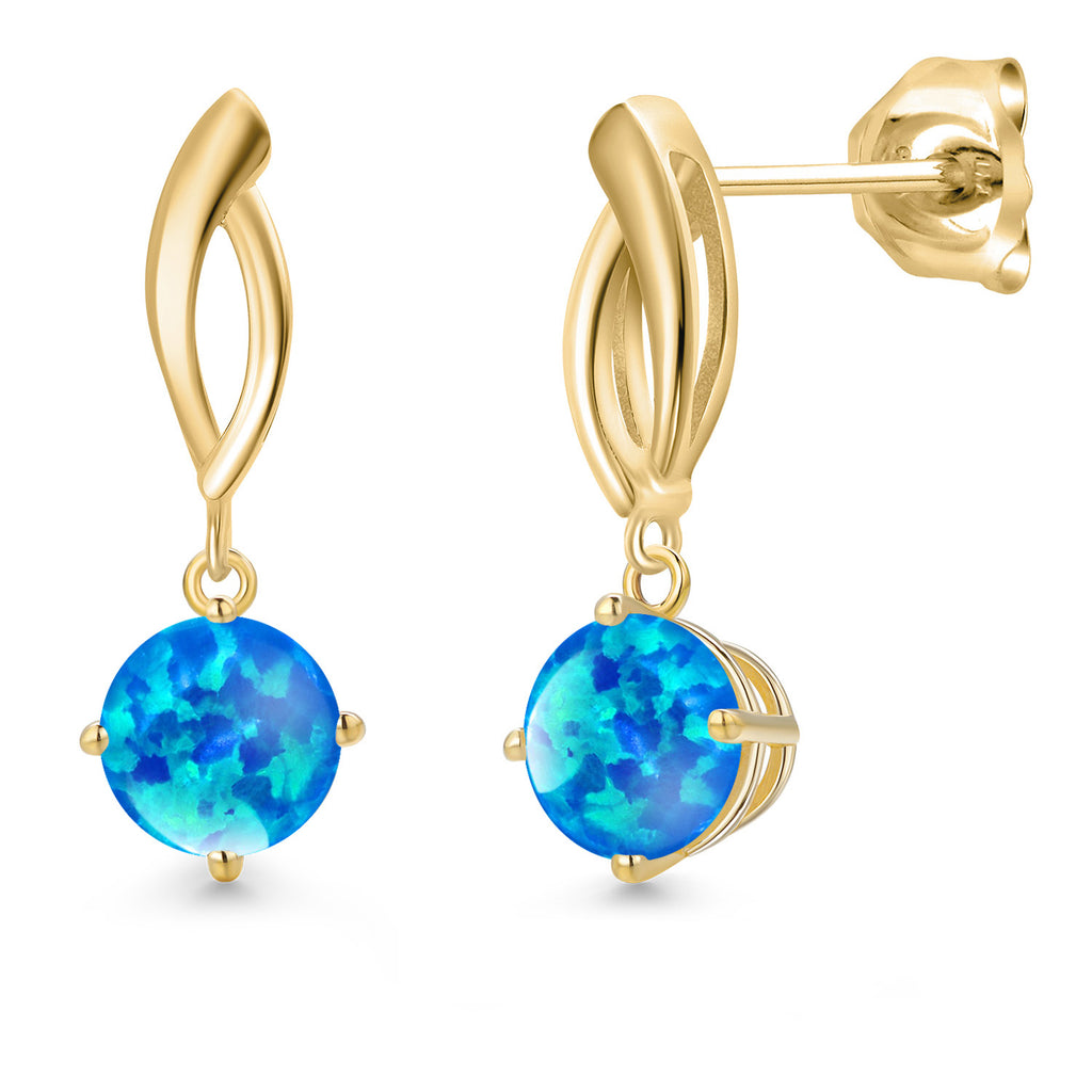 Blue Opal - October_Earrings in 10K Yellow Gold