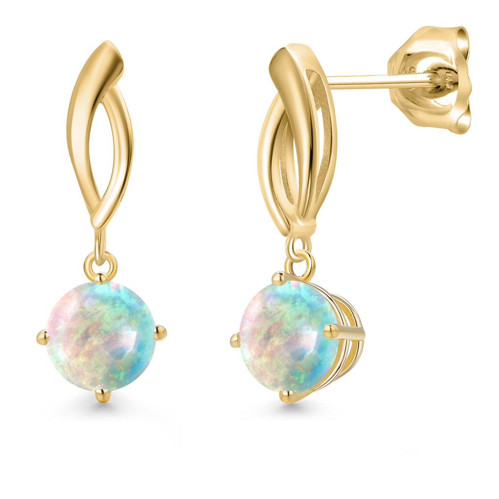 White Opal-Cabochon - October_Earrings in 10K Yellow Gold