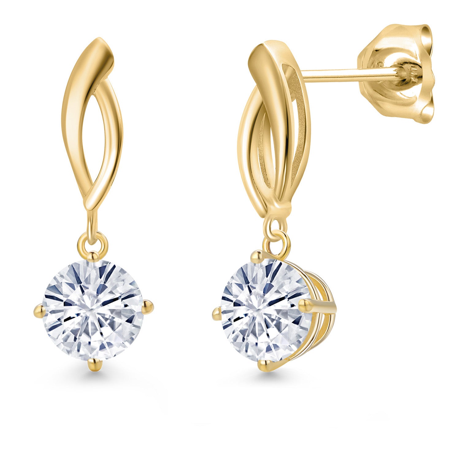 10K Yellow Gold White Moissanite Stud Dangle Earrings for Women | 1.60 Cttw | Gemstone Birthstone | Round 6MM