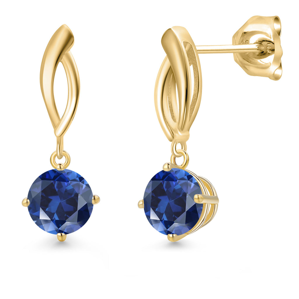 Blue Created Sapphire - September_Earrings in 10K Yellow Gold