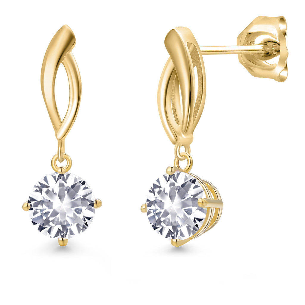 White Created Sapphire - September_Earrings in 10K Yellow Gold