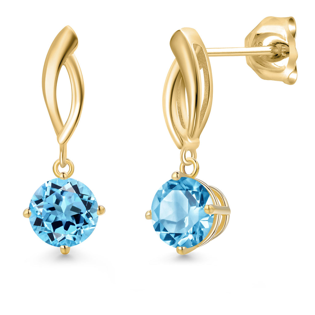 Swiss Blue Topaz - November_Earrings in 10K Yellow Gold