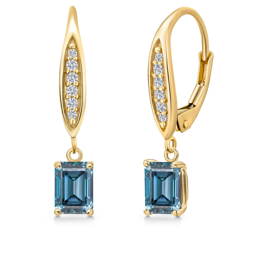 Persian Blue Moissanite - April_Earrings in 10K Yellow Gold