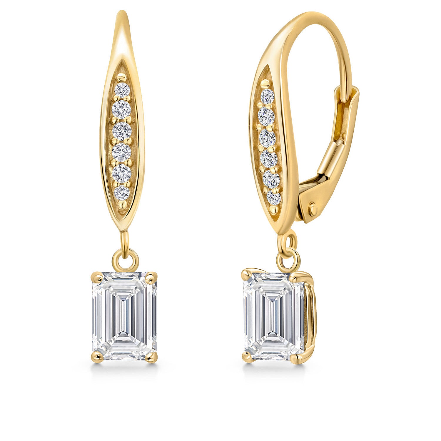 10K Yellow Gold Lab Grown Diamond Dangle Earrings for Women | 1.40 Cttw | Gemstone April Birthstone | Emerald Cut 6X4MM