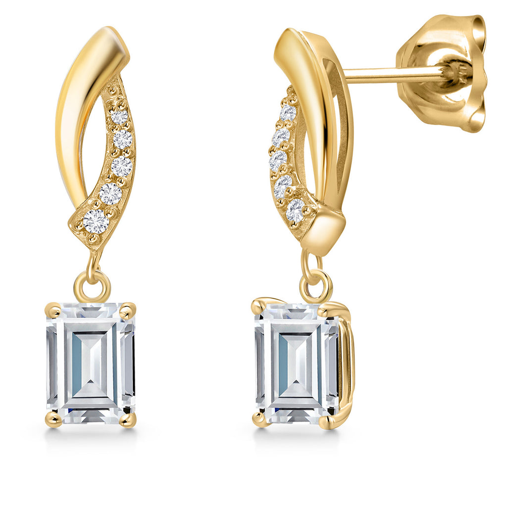 White Moissanite - April_Earrings in 10K Yellow Gold