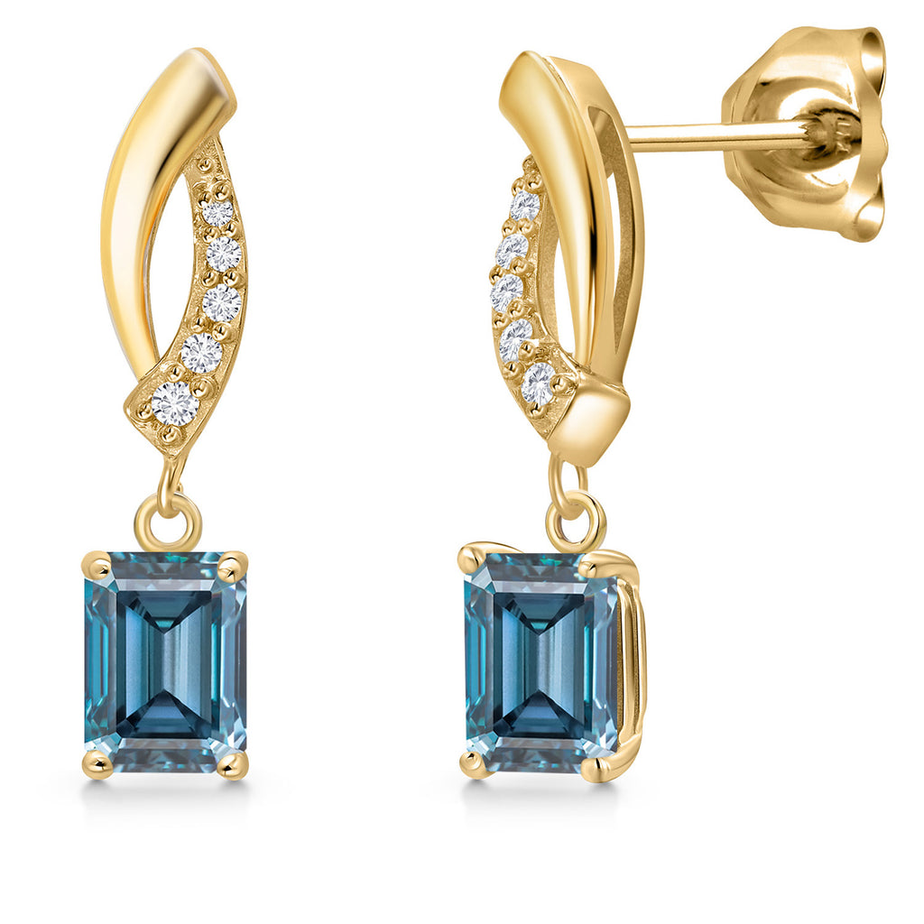 Persian Blue Moissanite - April_Earrings in 10K Yellow Gold