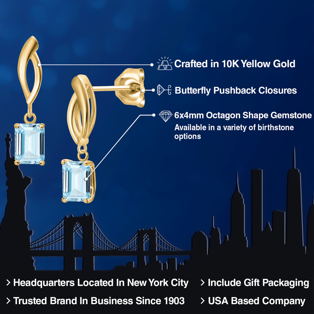Aquamarine - March_Earrings in 10K Yellow Gold