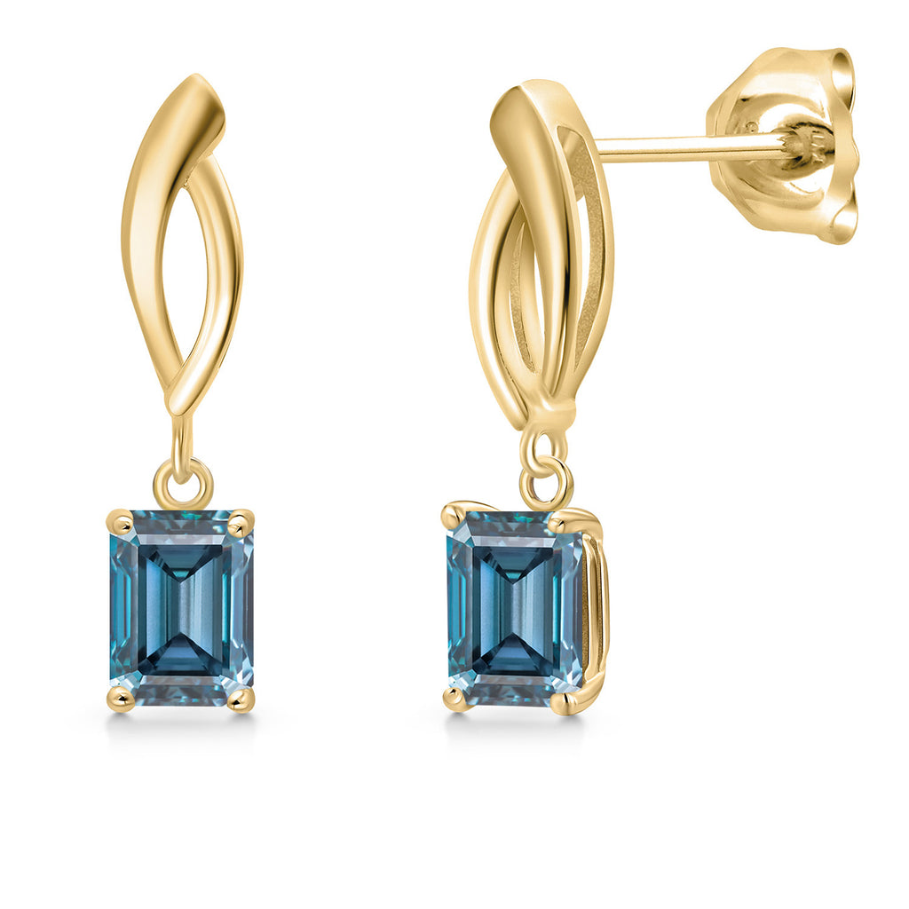 Persian Blue Moissanite - April_Earrings in 10K Yellow Gold