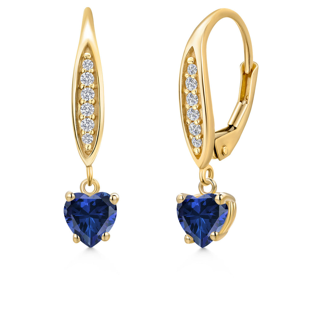Blue Created Sapphire - September_Earrings in 10K Yellow Gold