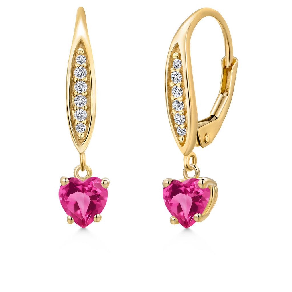 Pink Created Sapphire - September_Earrings in 10K Yellow Gold