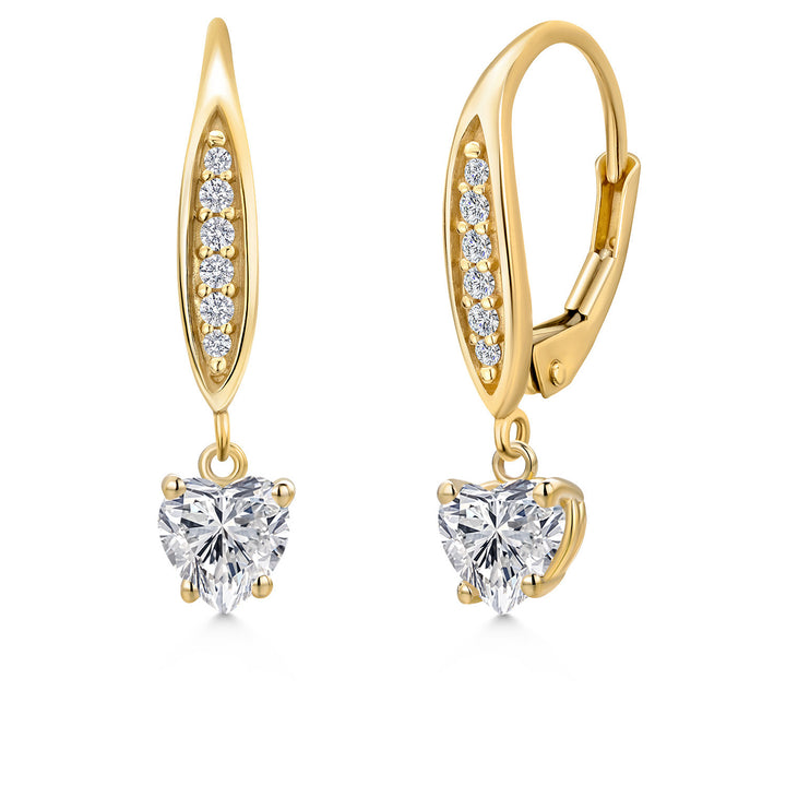 10K Yellow Gold Lab Grown Diamond Dangle Earrings for Women | 0.98 Cttw | Gemstone April Birthstone | Heart Shape 5MM