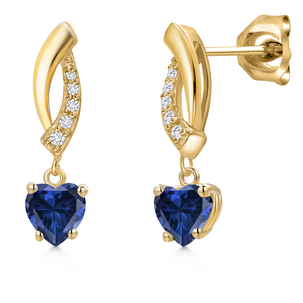 Blue Created Sapphire - September_Earrings in 10K Yellow Gold