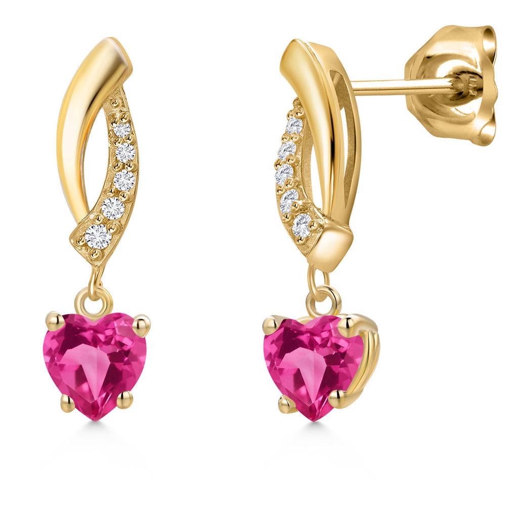 Pink Created Sapphire - September_Earrings in 10K Yellow Gold