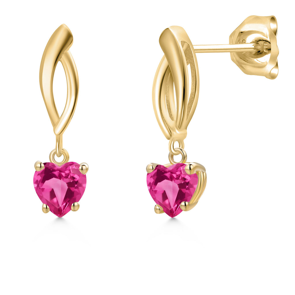 Pink Created Sapphire - September_Earrings in 10K Yellow Gold