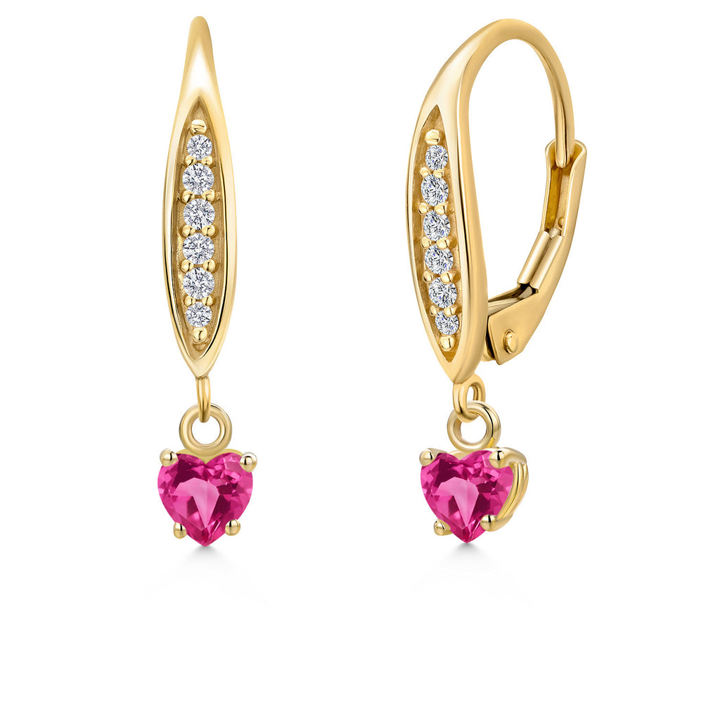 Pink Created Sapphire - September_Earrings in 10K Yellow Gold