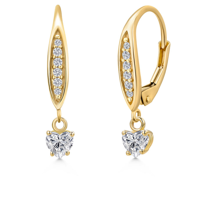 10K Yellow Gold Lab Grown Diamond and E - F Lab Grown Diamond Earrings for Women | 0.55 Cttw | Gemstone April Birthstone | Heart Shape 4MM