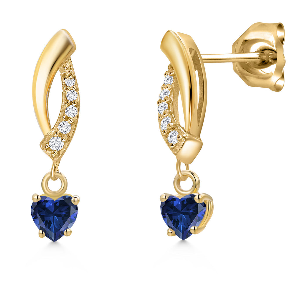 Blue Created Sapphire - September_Earrings in 10K Yellow Gold