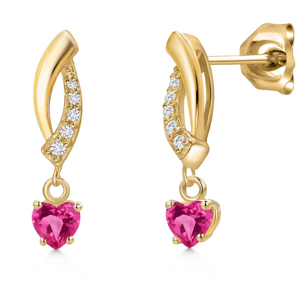 Pink Created Sapphire - September_Earrings in 10K Yellow Gold