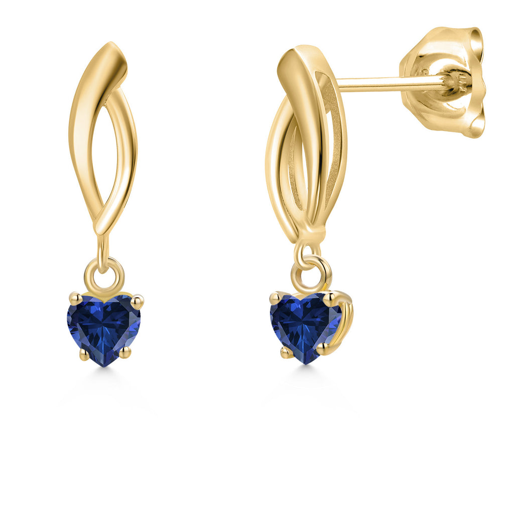 Blue Created Sapphire - September_Earrings in 10K Yellow Gold