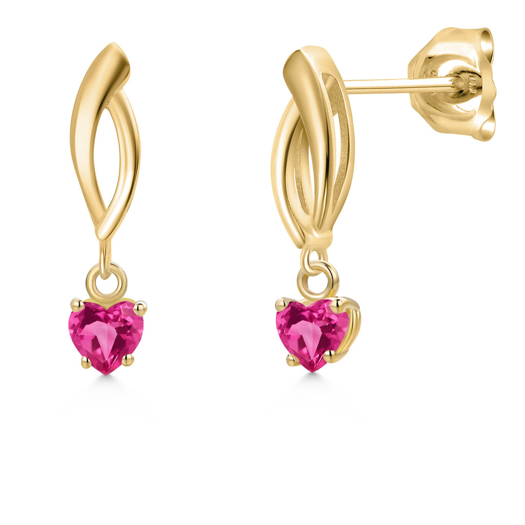 Pink Created Sapphire - September_Earrings in 10K Yellow Gold
