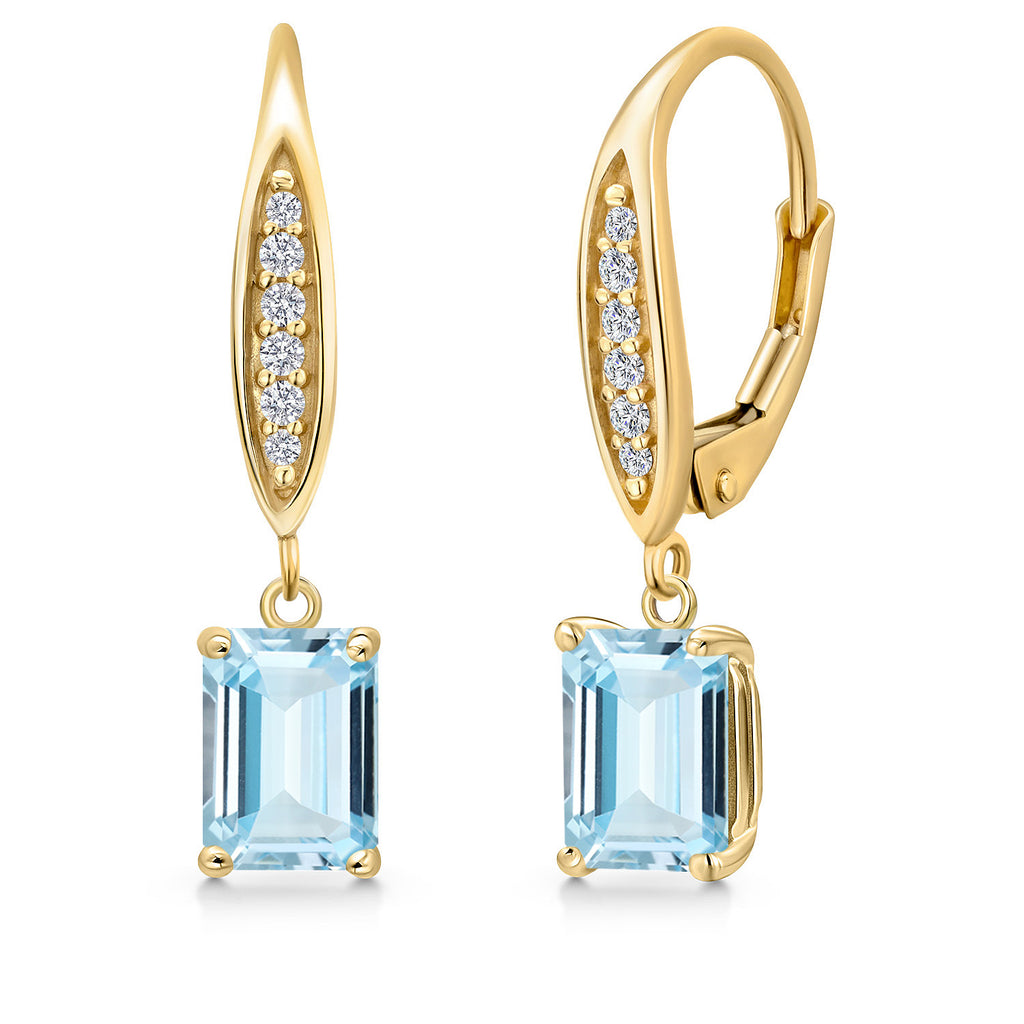 Aquamarine - March_Earrings in 10K Yellow Gold