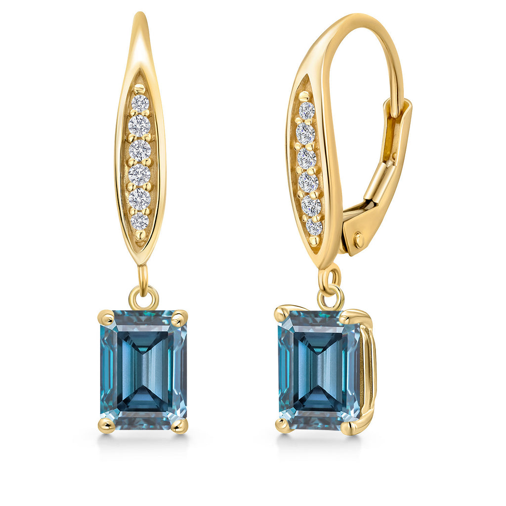 Persian Blue Moissanite - April_Earrings in 10K Yellow Gold