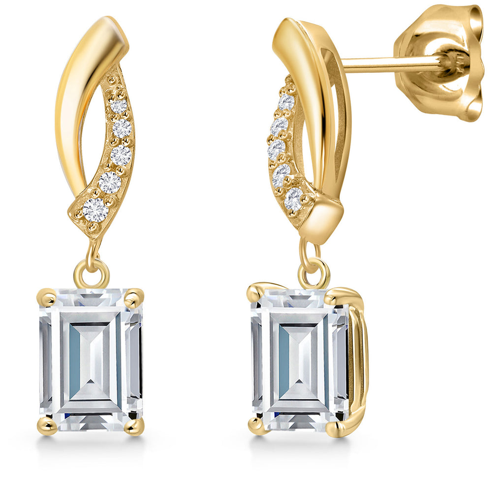 White Moissanite - April_Earrings in 10K Yellow Gold