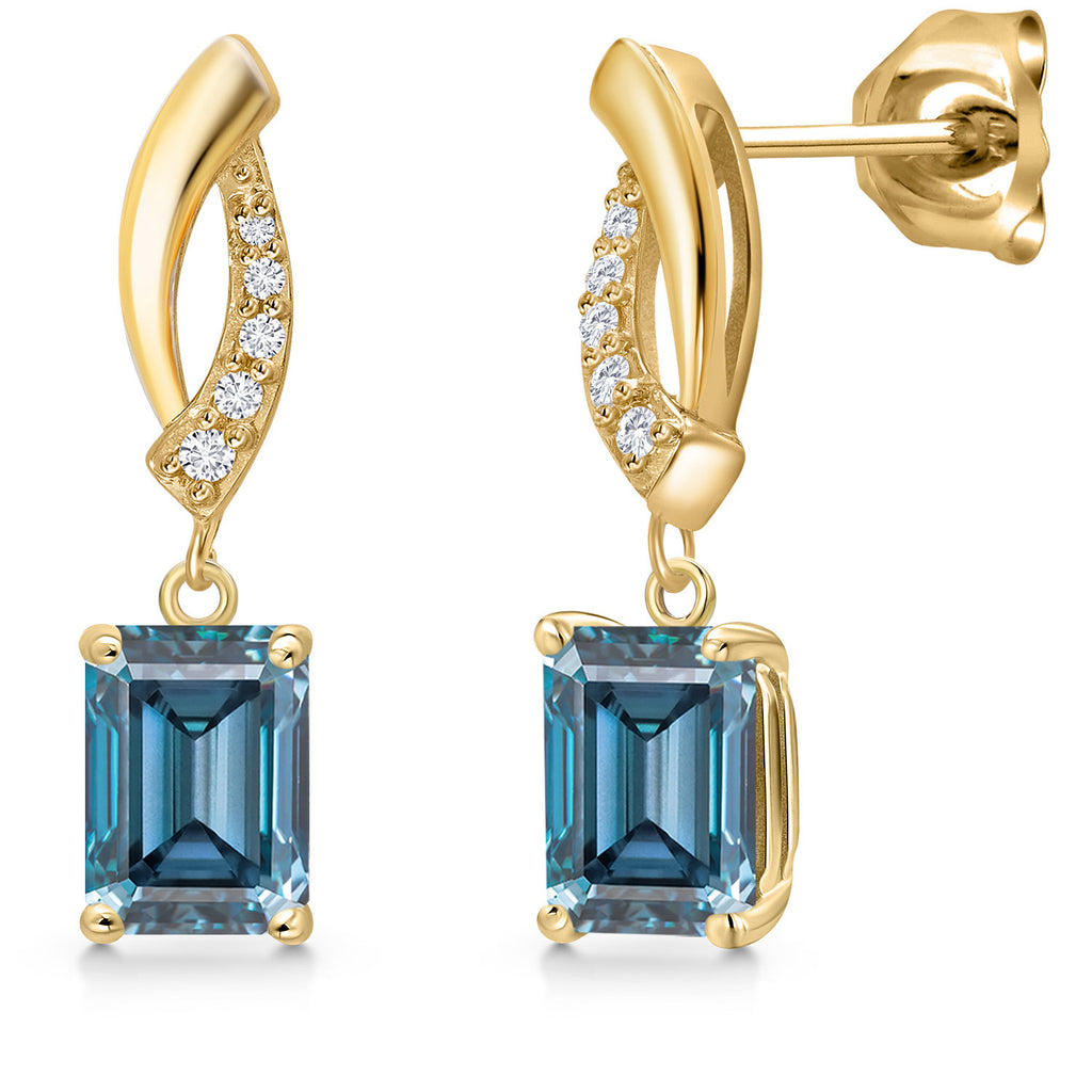 Persian Blue Moissanite - April_Earrings in 10K Yellow Gold
