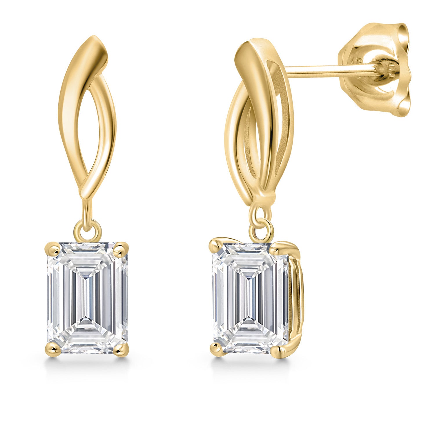 2.00 Cttw IGI Certified Lab Grown Diamond Stud Dangle Earrings For Women in 10K Yellow Gold | 1.00 Ct each Emerald Cut | VS1 Clarity | F-G Color