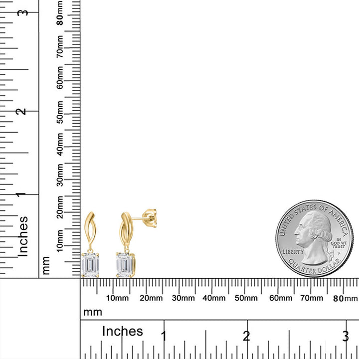 2.00 Cttw IGI Certified Lab Grown Diamond Stud Dangle Earrings For Women in 10K Yellow Gold | 1.00 Ct each Emerald Cut | VS1 Clarity | F-G Color
