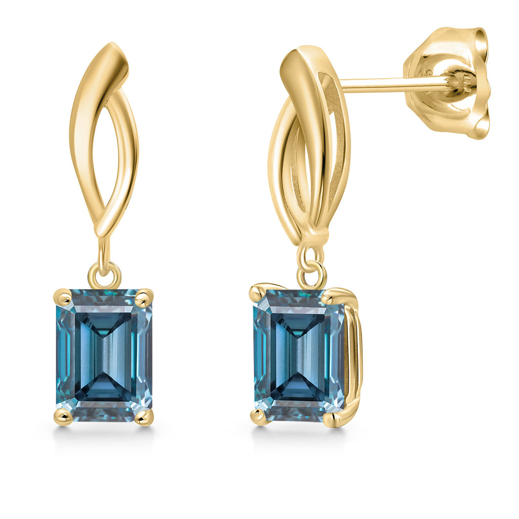 Persian Blue Moissanite - April_Earrings in 10K Yellow Gold