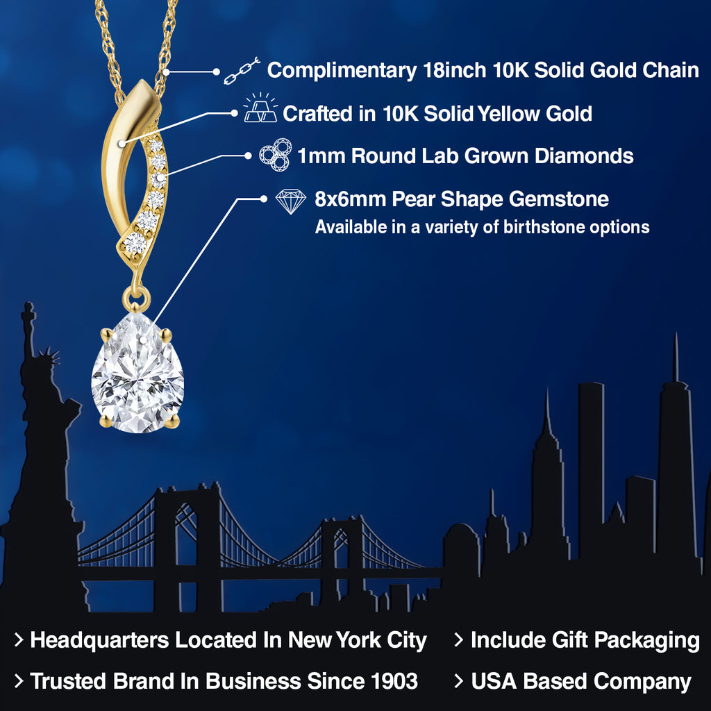 White Moissanite - April_Pendant in 10K Yellow Gold