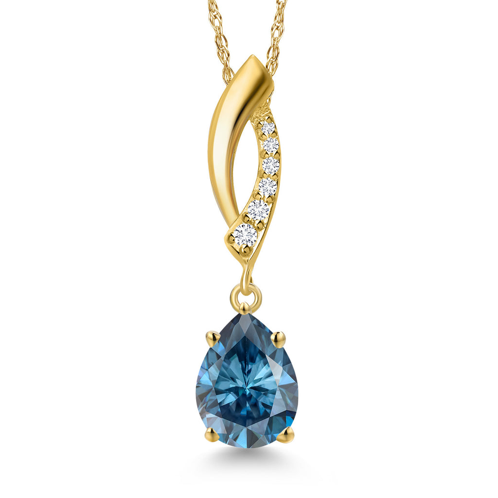 Persian Blue Moissanite - April_Pendant in 10K Yellow Gold