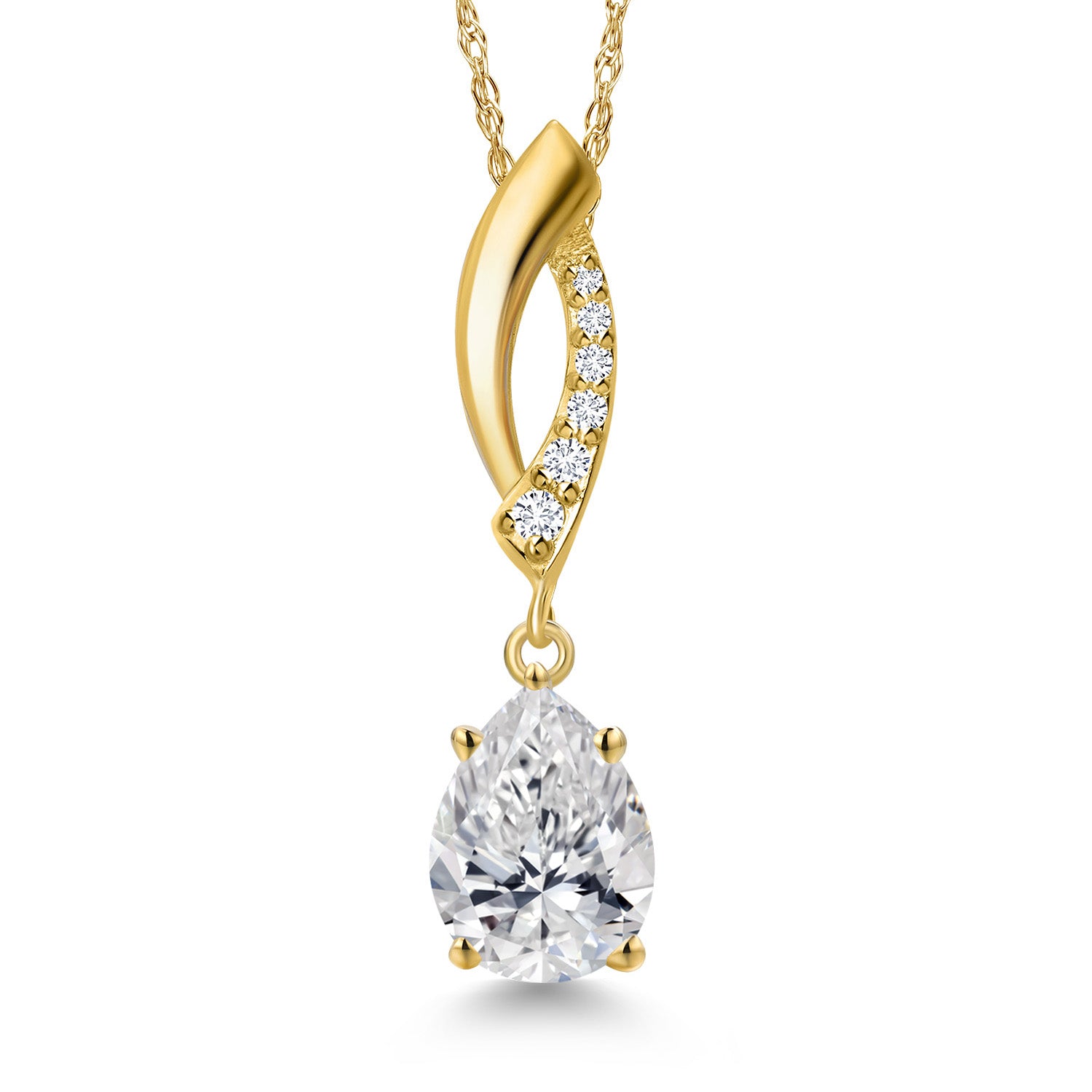 1.06 Cttw IGI Certified Lab Grown Diamond Pendant Necklace For Women in 10K Yellow Gold | Center 9x6 Pear Shape 1.00 Ct | F-G Color | VS1 Clarity | With 18 Inch Chain