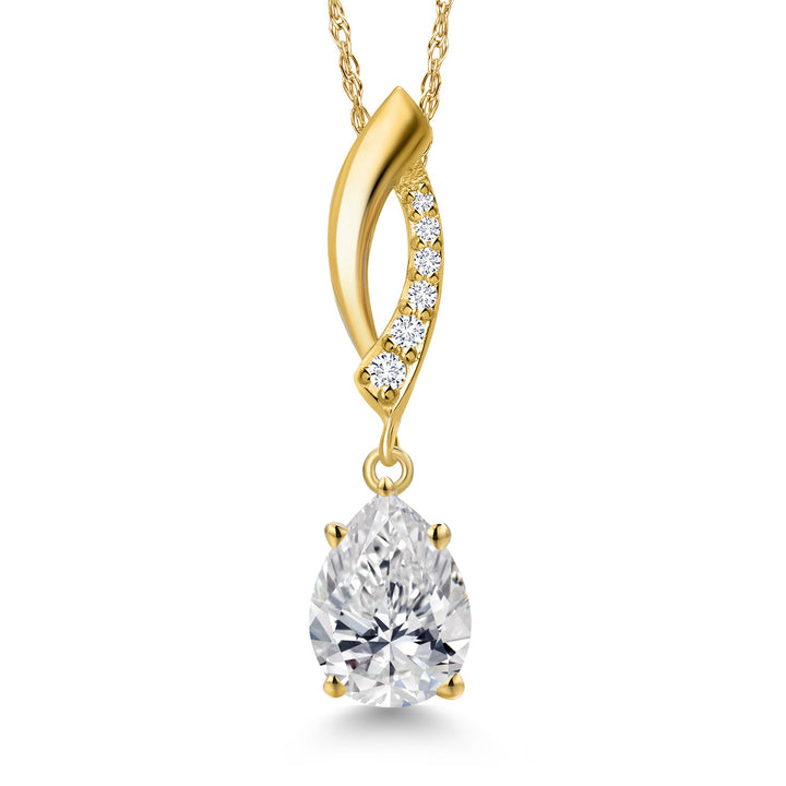 1.06 Cttw IGI Certified Lab Grown Diamond Pendant Necklace For Women in 10K Yellow Gold | Center 9x6 Pear Shape 1.00 Ct | E-F Color | VS1-VS2 Clarity | With 18 Inch Chain