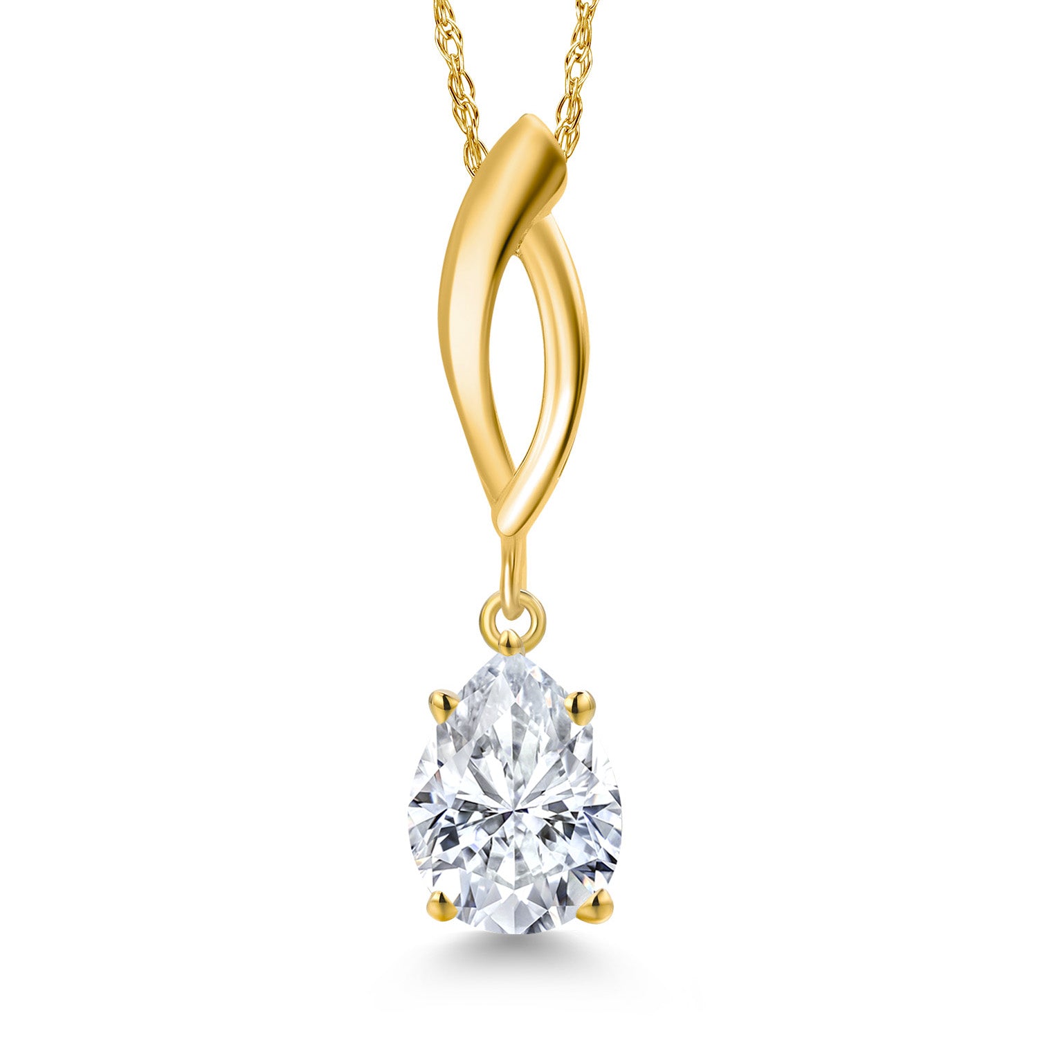 10K Yellow Gold White Moissanite Pendant Necklace for Women | 1.15 Cttw | Gemstone Birthstone | Pear Shape 8X6MM | With 18 Inch Chain