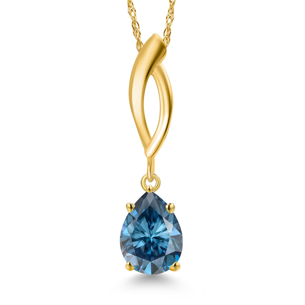 Persian Blue Moissanite - April_Pendant in 10K Yellow Gold