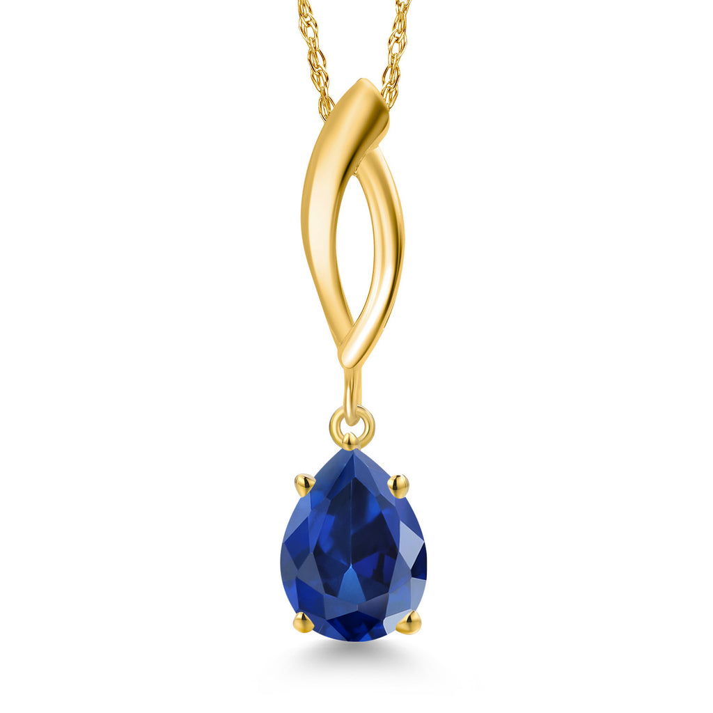 Blue Created Sapphire - September_Pendant in 10K Yellow Gold
