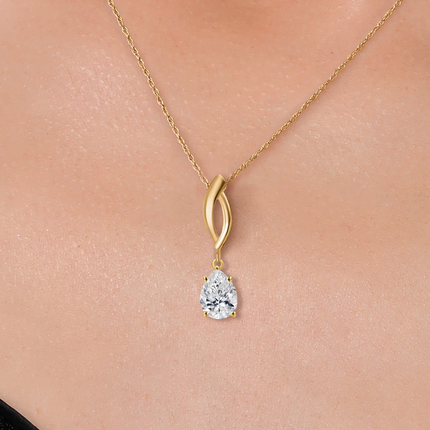 10K Yellow Gold 8X6MM Pear Shape Gemstone Birthstone Infinity Pendant Necklace For Women | Gold Necklace For Women | With 18 Inch Gold Chain