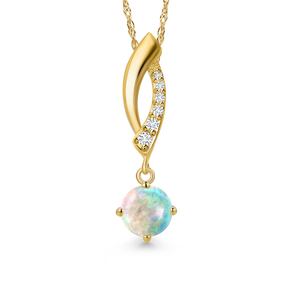 White Opal-Cabochon - October_Pendant in 10K Yellow Gold